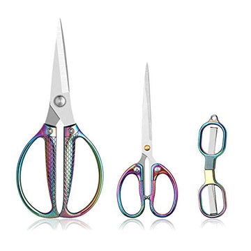 Jasni Fish pattern Powerful kitchen scissors Heavy Duty Multi-Purpose Color Titanium Coating Forged Stainless Steel Shears Student Office Home scissors Folding Fishing scissors (3PCS scissors)